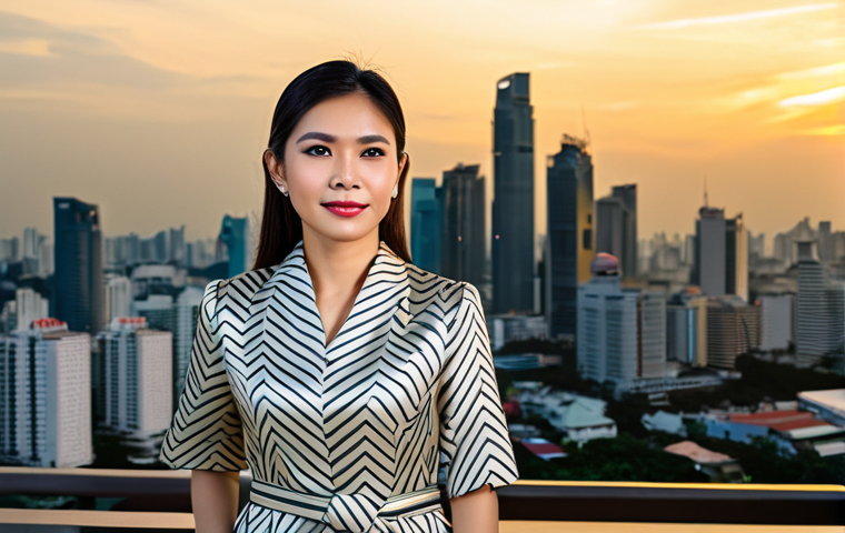 **

"A successful Thai businesswoman in a tailored, modest silk dress, standing in front of the Bangkok skyline during sunset, fully clothed, appropriate attire, safe for work, perfect anatomy, natural pose, professional corporate photography, high quality, 8k resolution."

**