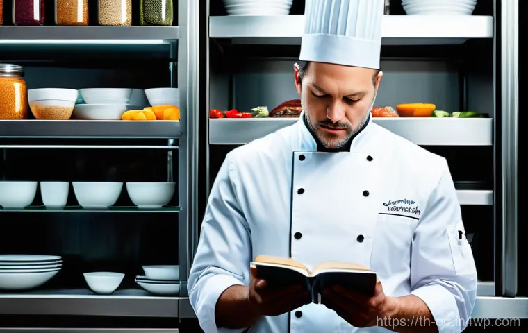 SIEM 시스템의 설정 오류 및 해결 방법 - A focused male chef, mid-30s, wearing a pristine white chef's jacket and hat, standing in a gleaming...