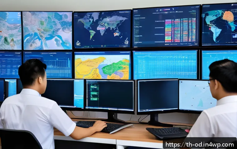 SIEM과 IDS IPS 통합 운영의 장단점 - A modern cybersecurity operations center in a Thai corporate office, showing diverse security analys...