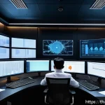 Home 17 SIEM 시스템의 알림 설정 및 관리 방법 - A modern cybersecurity operations center with diverse Thai IT professionals monitoring multiple larg...