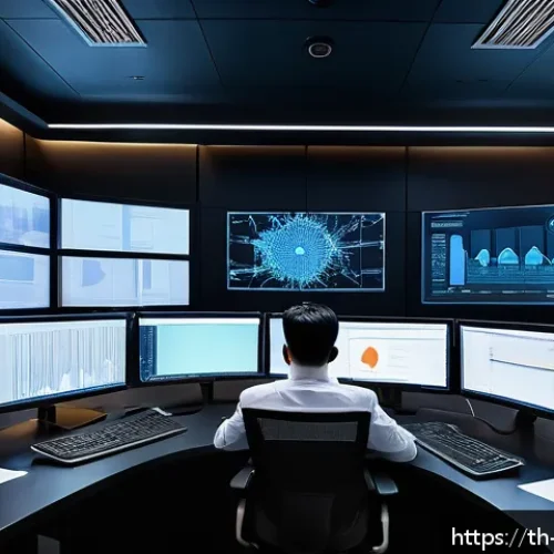 Home 11 SIEM 시스템의 알림 설정 및 관리 방법 - A modern cybersecurity operations center with diverse Thai IT professionals monitoring multiple larg...