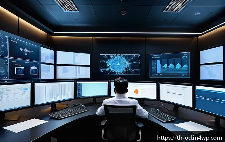 SIEM 시스템의 알림 설정 및 관리 방법 - A modern cybersecurity operations center with diverse Thai IT professionals monitoring multiple larg...
